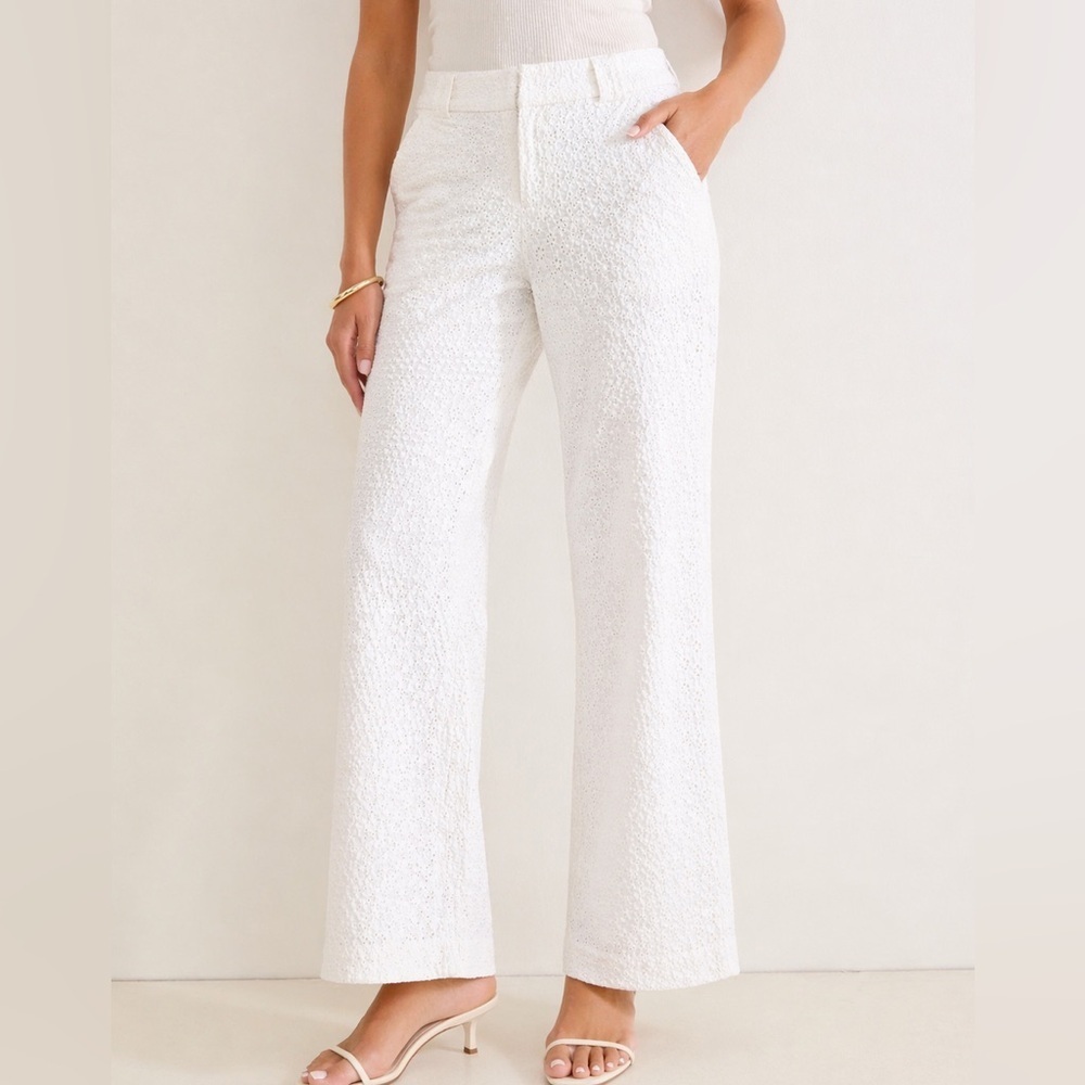 Elevenses Anthropologie White Eyelet Pants Sz 4 Wide Leg Summer